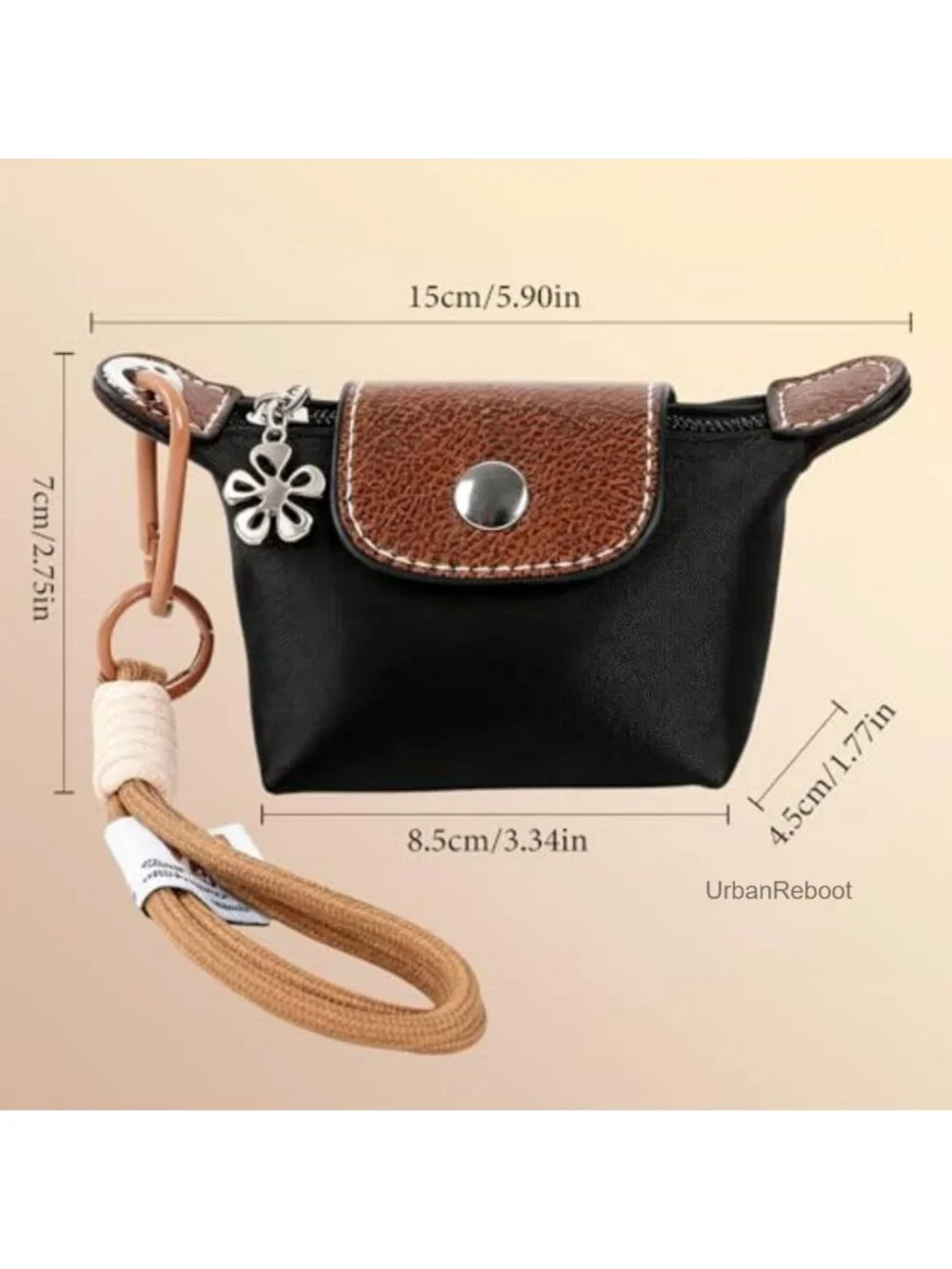 Mini Nylon Dumpling Bag with Detachable Wrist Strap Snap Closure Coin Purse